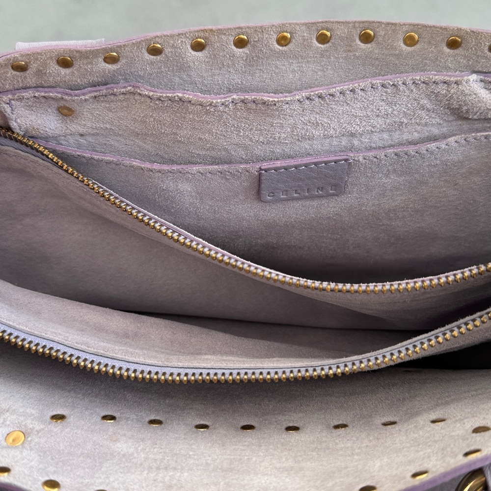 Celine Studded Lavender Leather Boogie Top Handle Bag Gold Studs Vintage - Picture 5 of 11